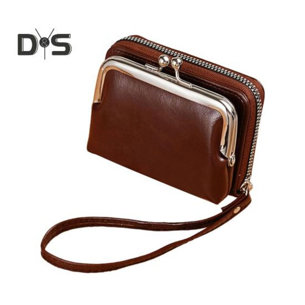 (coffee) Faux Leather Women Wallet Credit Card Holder Zipper Purse Portable Lightweight Travel Mini Coin Pouch Clutch Organizer Storage Bag