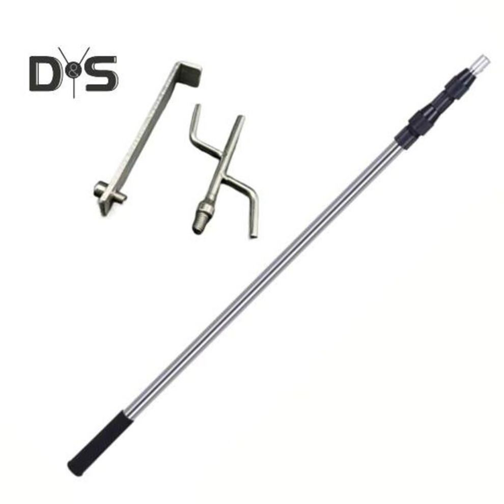Telescoping Truck Cargo Grabber Pole With 2 Hooks Stainless Steel Pickup Truck Bed Retriever Tool Heavy Duty Telescopic Push Pull Rod