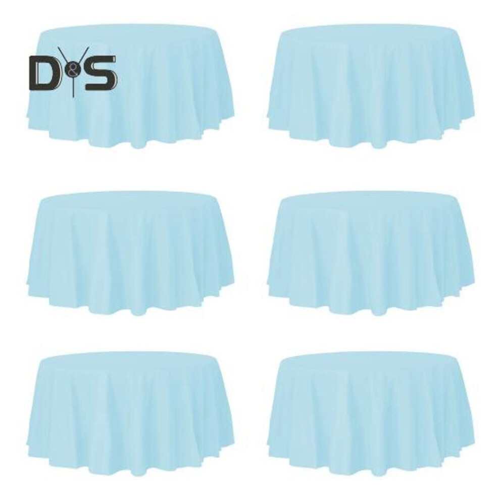 (light blue) 6Pcs Disposable Tablecloth 84 Inch Round Plastic Table Cloth for Parties Banquet Disposable Table Cover