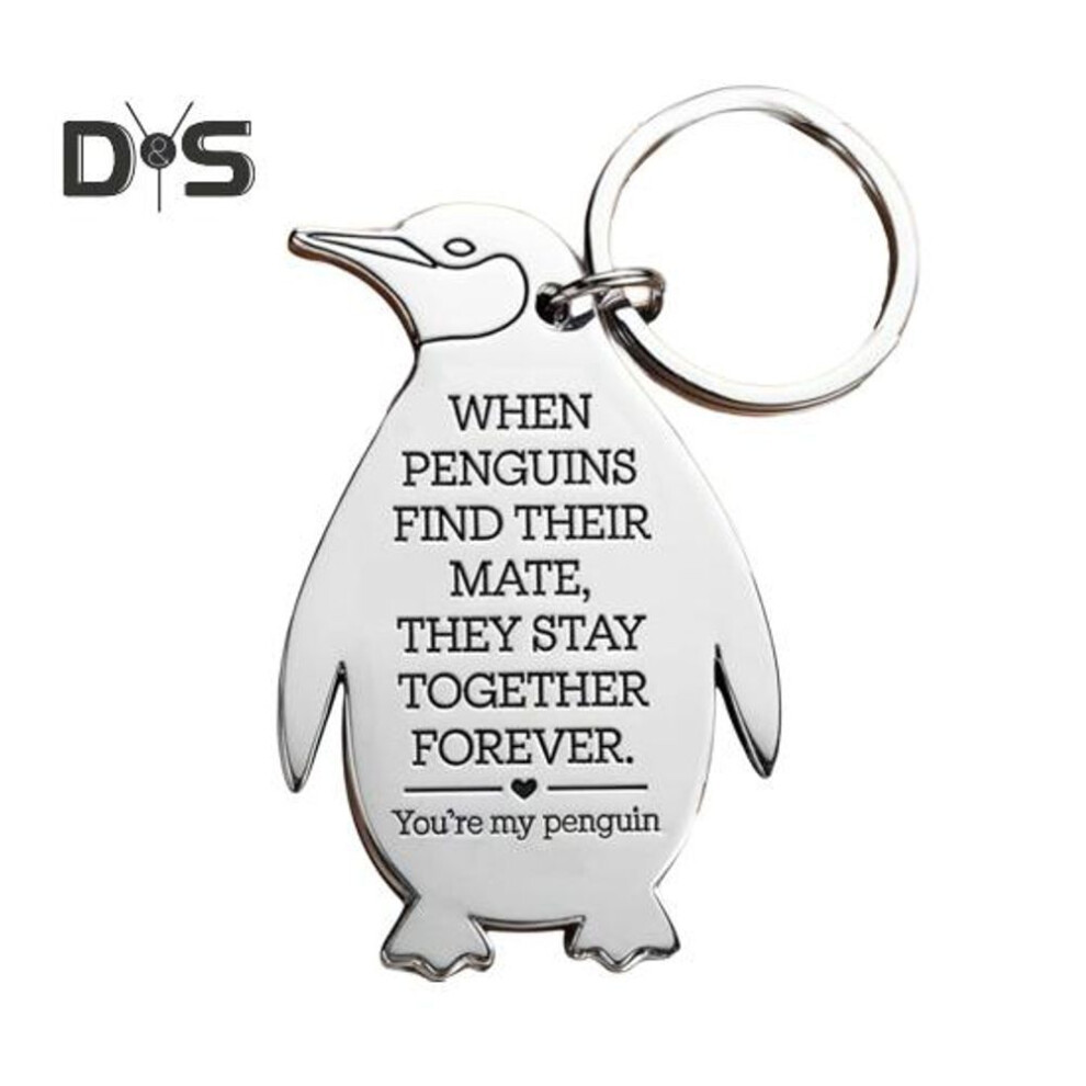 You Are My Penguin" Engraved Keychain Mirror-polished Stainless Steel Rust-proof Emotional Design Keyring Couple Gift