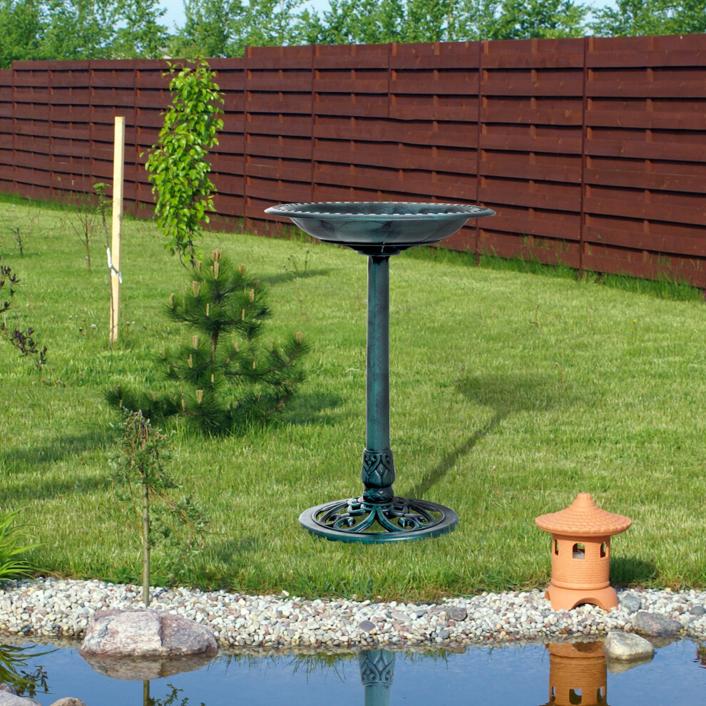 Outsunny 50Cm Outdoor Bird Bath Fountain, Decrative Garden Feeder Stand Green