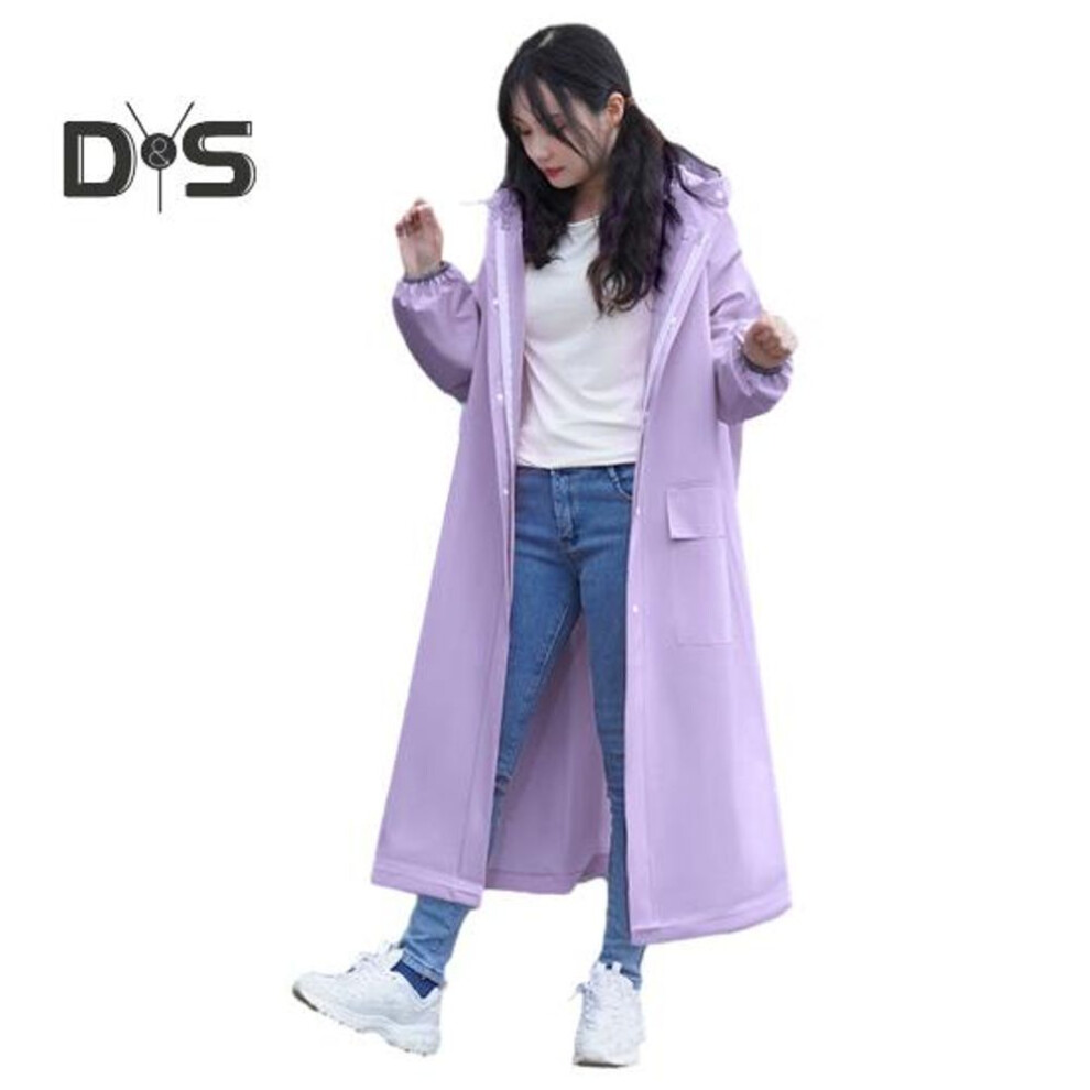 (purple, L) Hooded Raincoat Waterproof EVA Button Zipper Closure Reusable Adults Ultralight Rainproof Thick Portable Outdoor Travel Rain Jacket Poncho Rainwear