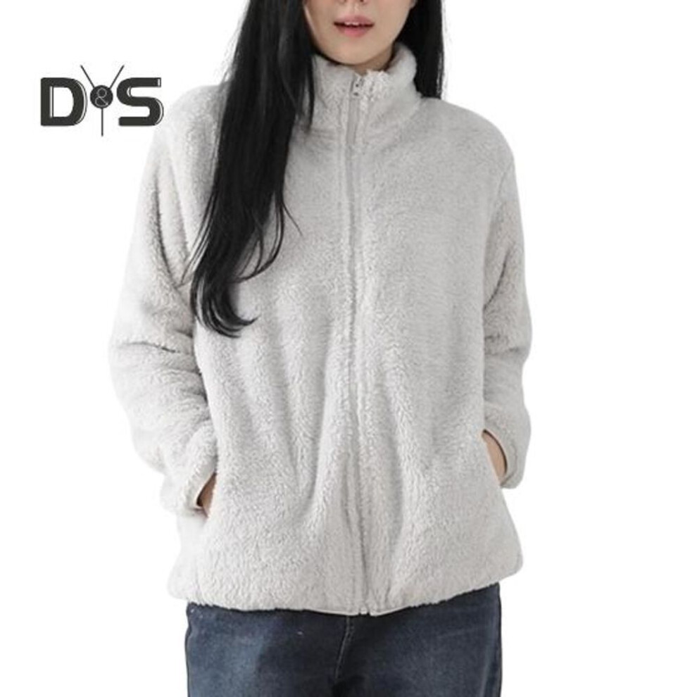 (light grey, XL) Women Winter Coat Thick Plush Stand Collar Neck Protection Keep Warm Long Sleeves With Pockets Outdoor Commuting Jacket