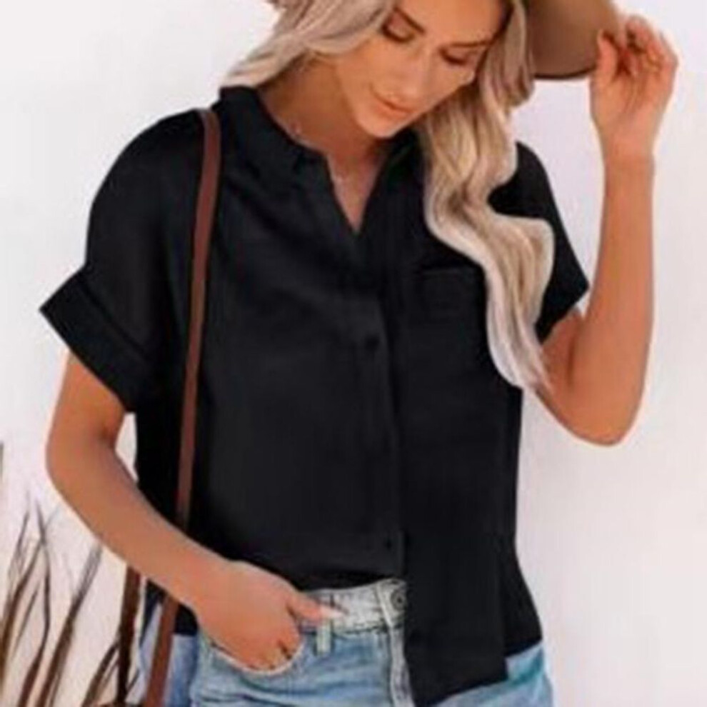 (M, black) Summer Cotton Linen Shirt Women Short Sleeves Tops Womens Elegant Blouses Short Sleeve Summer Shirts For Women Casual