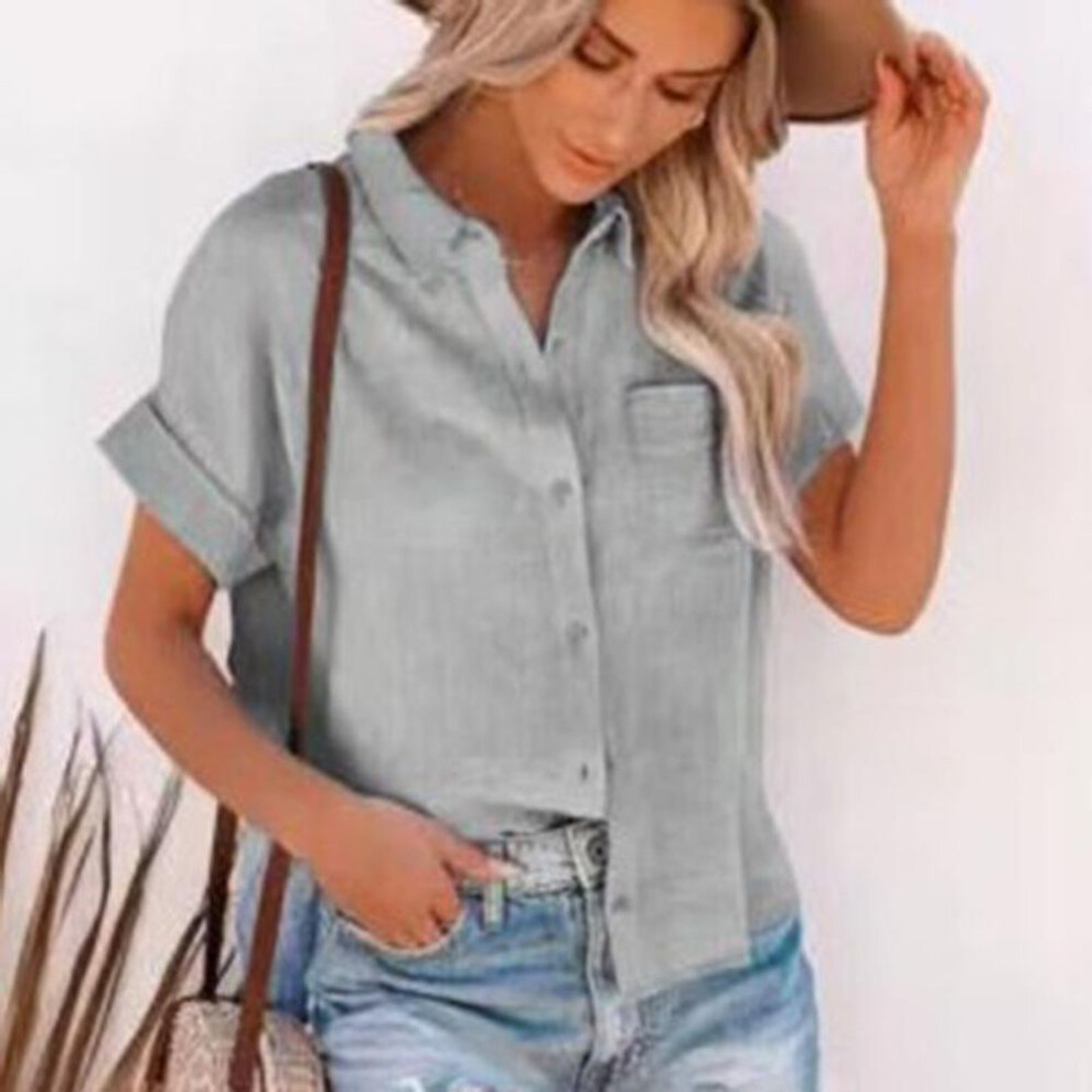 (M, gray) Summer Cotton Linen Shirt Women Short Sleeves Tops Womens Elegant Blouses Short Sleeve Summer Shirts For Women Casual