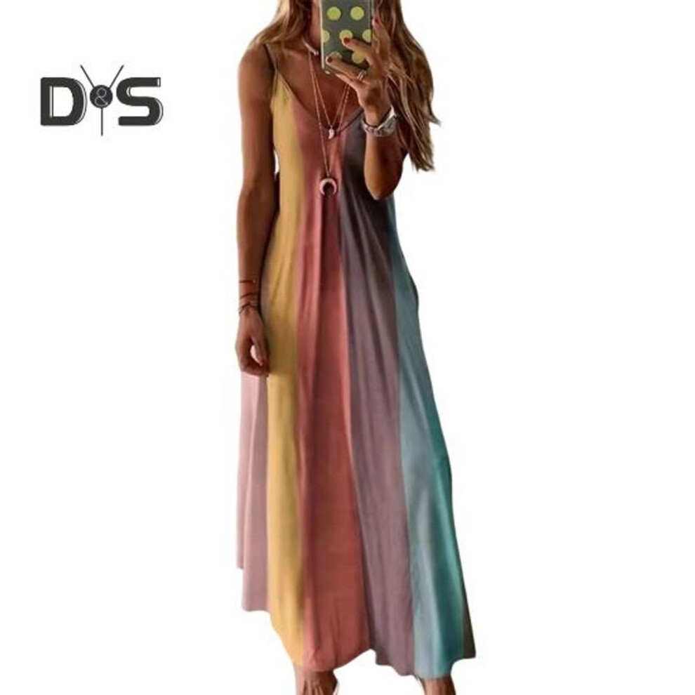 (orange, L) Women's Spaghetti Strap Gradient Long Dresses Summer Casual V Neck Flowy Maxi Dress Loose Beach Sundress