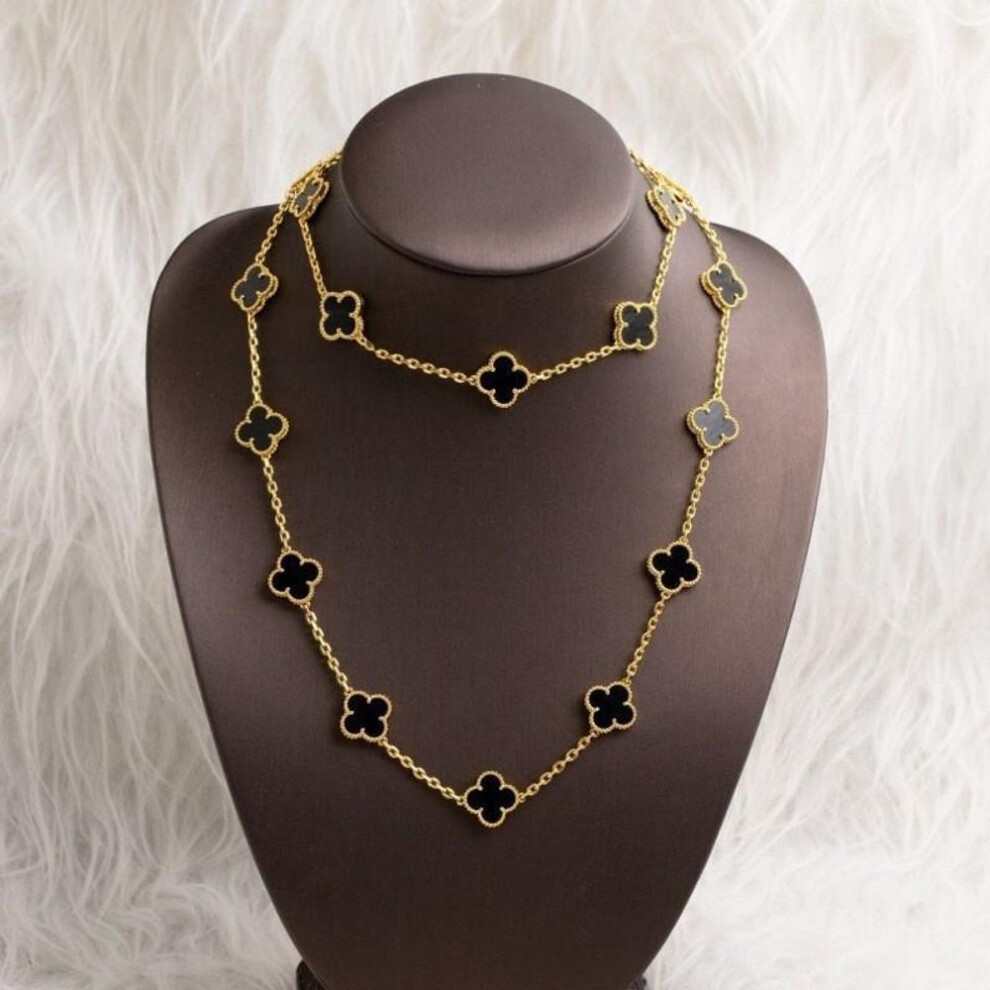 (black) 20 Flowers Four-Leaf Clover Necklace Female Double-Sided Lucky Grass Pendant High-Grade Temperament Titanium Steel Necklace