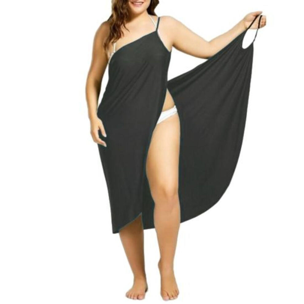 (XXXXL, dark gray) DYS Plus Size Summer Beach Sexy Women Solid Color Wrap Dress Bikini Cover Up Sarongs