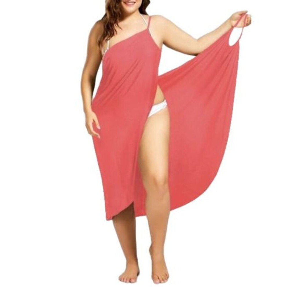 (XXXL, watermelon red) Dys Plus Size Summer Beach Sexy Women Solid Color Wrap Dress Bikini Cover Up Sarongs