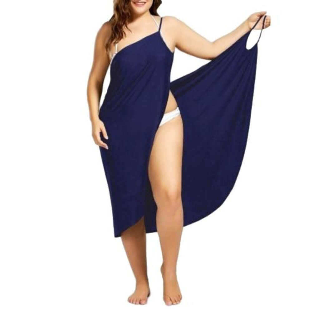(M, blue) DYS Plus Size Summer Beach Sexy Women Solid Color Wrap Dress Bikini Cover Up Sarongs