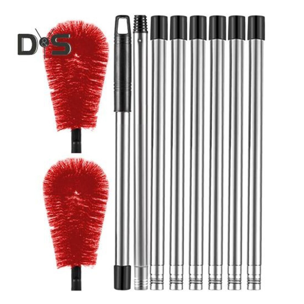 (red) Telescopic Gutter Cleaning Brush Gutter Cleaner Tool with 8 Detachable Telescopic Pole And 2 Cleaning Brushes