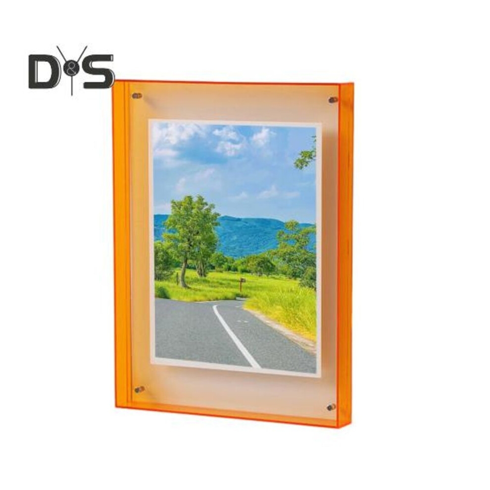 (orange, 26cm) Floating Photo Frame Horizontal Vertical Neon Acrylic Home Gallery Office Wall Mount Desktop Standing Decorative Picture Poster Display Frame