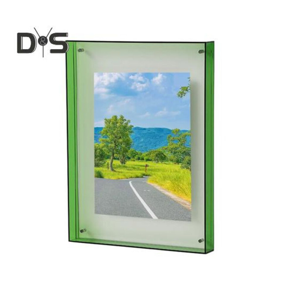 (green, 26cm) Floating Photo Frame Horizontal Vertical Neon Acrylic Home Gallery Office Wall Mount Desktop Standing Decorative Picture Poster Display Frame