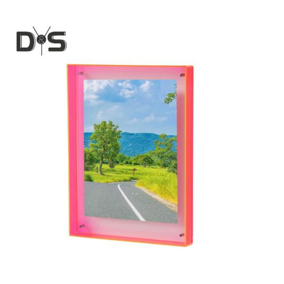 (rose red, 21cm) Floating Photo Frame Horizontal Vertical Neon Acrylic Home Gallery Office Wall Mount Desktop Standing Decorative Picture Poster Display Frame