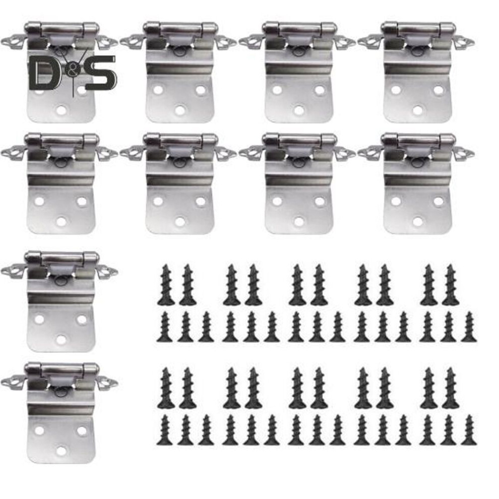 (silver) 10 Pcs American Hinges Inset Spring Matte Cabinet Hinges Self Closing Low Noise High Strength Kitchen Bathroom Door Hardware