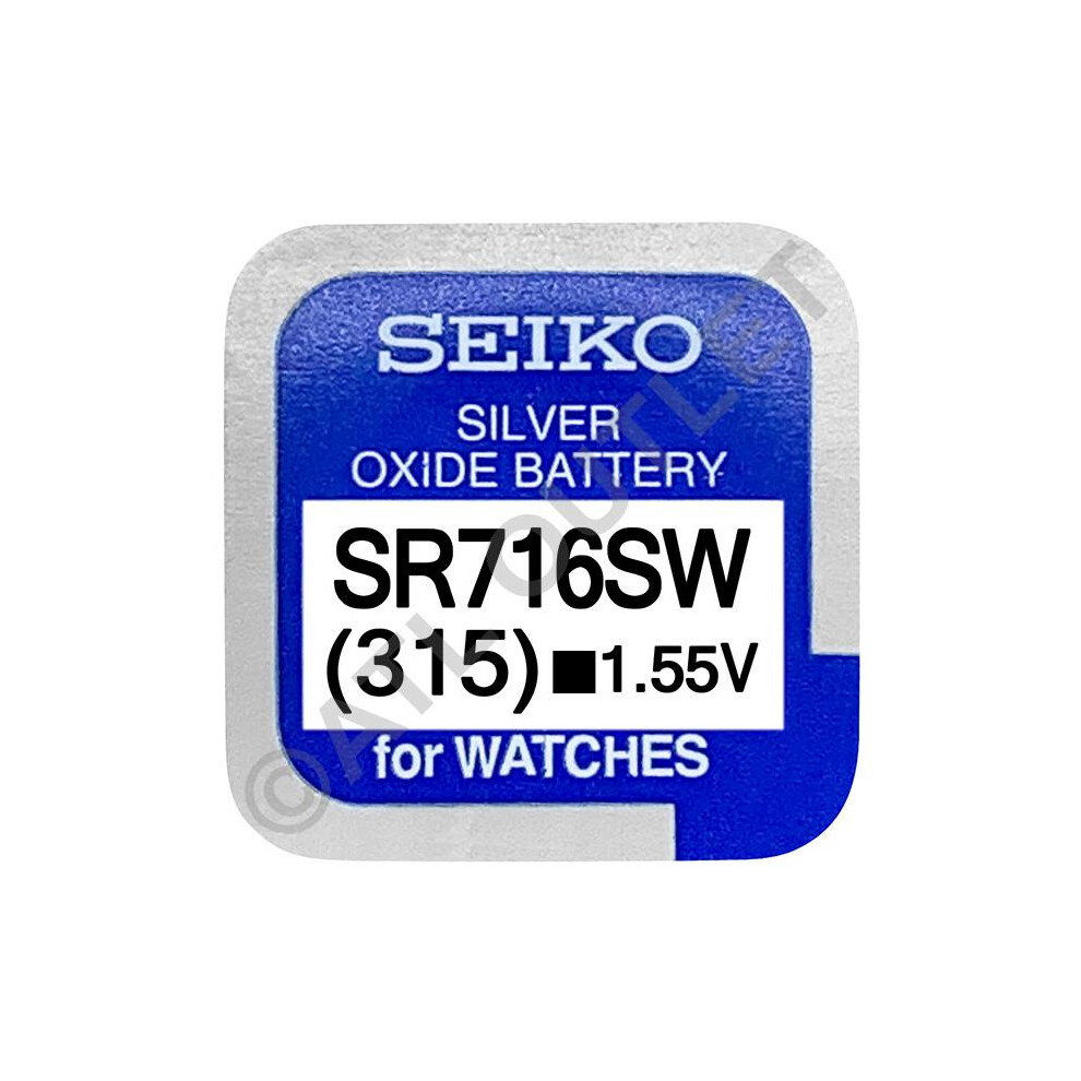 Seiko 315 SR716SW 1.55v Silver Oxide, Mercury Free Watch Battery - Made In Japan