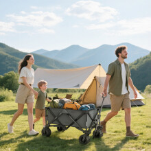 Outsunny Folding Outdoor Cart Wagon 70kg Capacity, Telescopic Handle, All-Terrain 4-Wheel Beach Cart Dark Grey 845-311CG