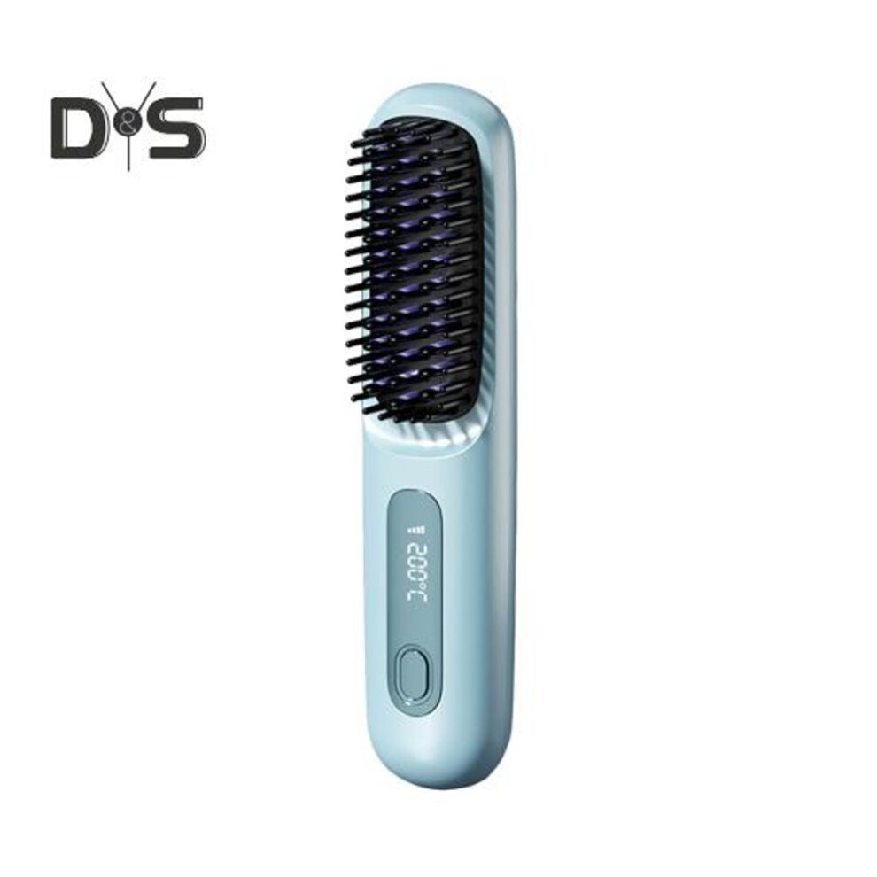 (blue) Portable Cordless Hair Straightener Brush Rechargeable Heated Hair Straightening Comb for Travel Mini Hair Styler Tool for Women