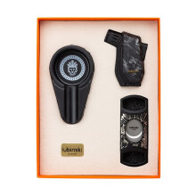(Black) Lubinski Cigar Tools Suit Double Fire Direct Punch Lighter Two-in-one Scissors Ashtray Portable Three-piece Set