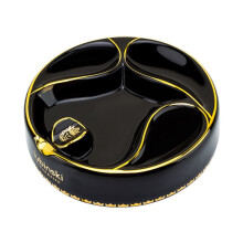 (Black) Lubinski Cigar Pipe Ashtray Round Gold Painting Multi-functional Large Capacity Ceramic Ashtray Lubinski