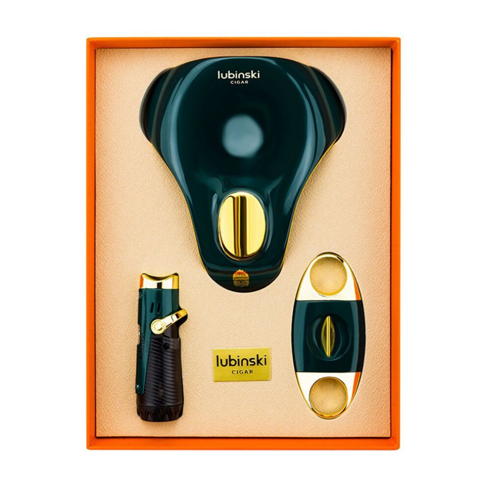 Yeuligo Green (Green) Lubinski Cigar Suit Metal Lighter Scissors Ceramic Ashtray Three-Piece Gift Box Rubinski