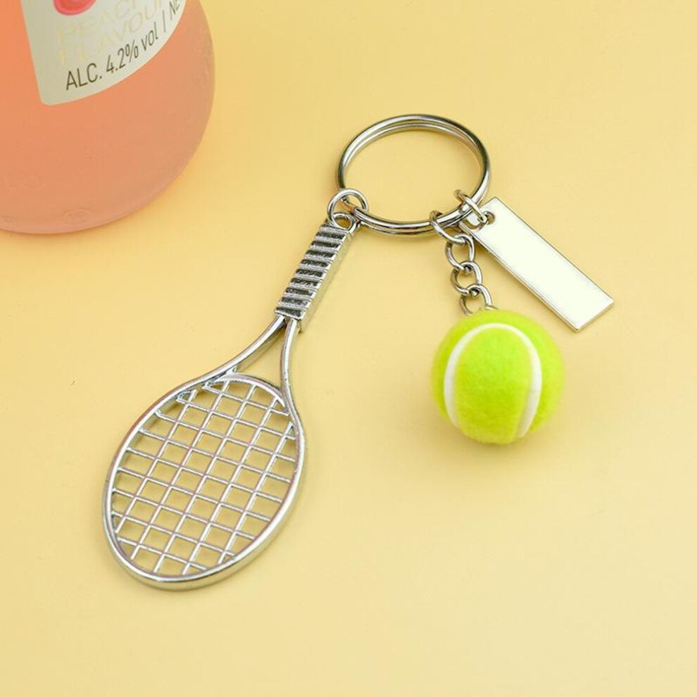 (Other, A-035 Tennis Ball + Long Engraved Plate) Creative Tennis Keychain Mini Sports Pendant - School Prize or Small Gift