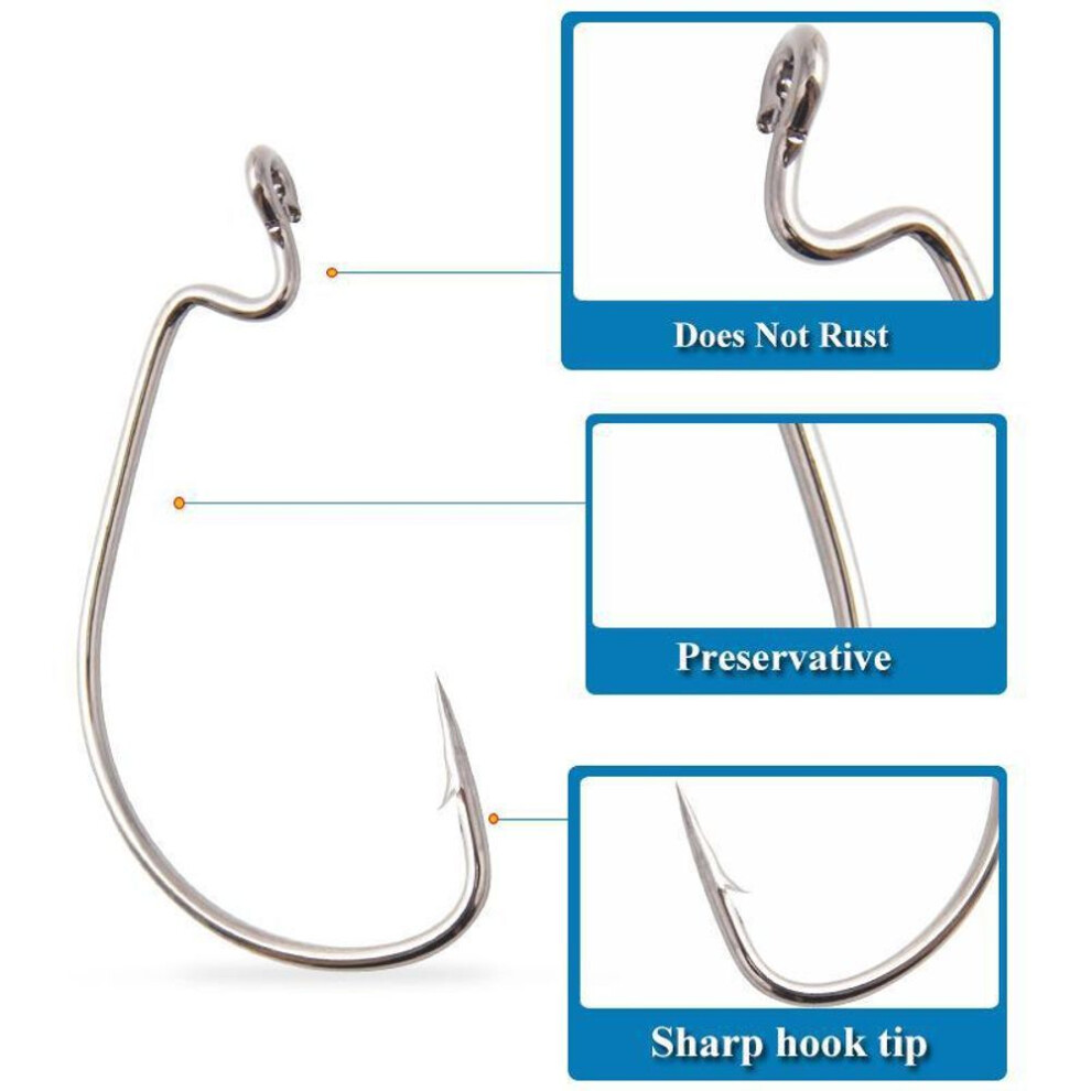 (No. 3/0) 7316 High Carbon Steel Wide Belly Crank Sea Fishing Hooks, Barbed, Soft Bait, Single Hook, Pack Of 10