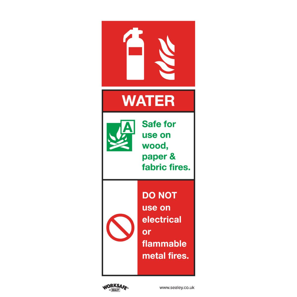 Sealey Worksafe® Water Fire Extinguisher Safety Sign, Self-Adhesive Vinyl - Pack of 10 SS27V10