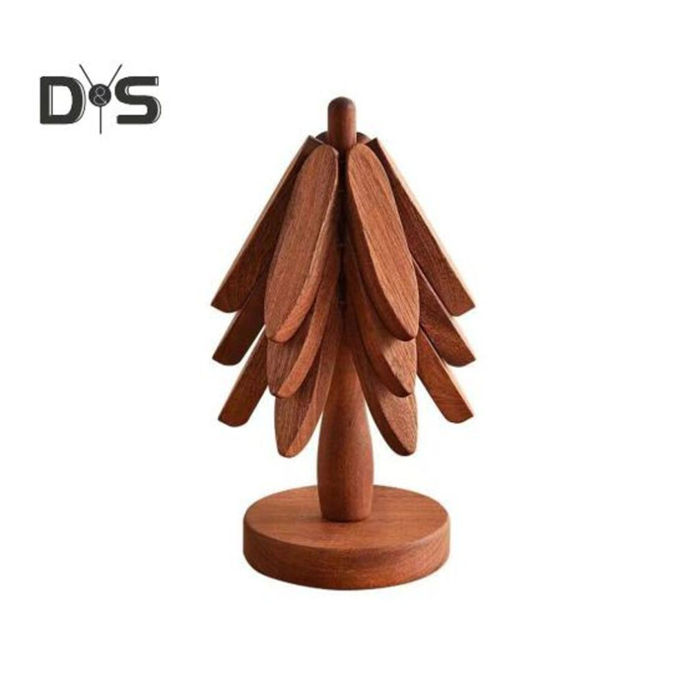 3Pcs Wooden Trivets for Hot Dishes Creative Tree Shape Coaster Set Non-Slip Heat Insulated Placemat Folding Wood Table Plate Mat with Stand for