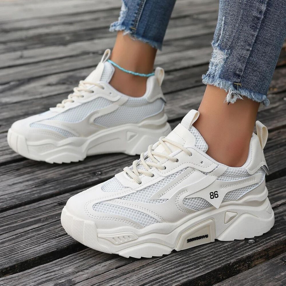 (beige, 41) Women Sneakers New Fashion Mesh Breathable Tennis Girl Platform Shoes For Women Outdoor Comfortable Lightweight Sneakers Women