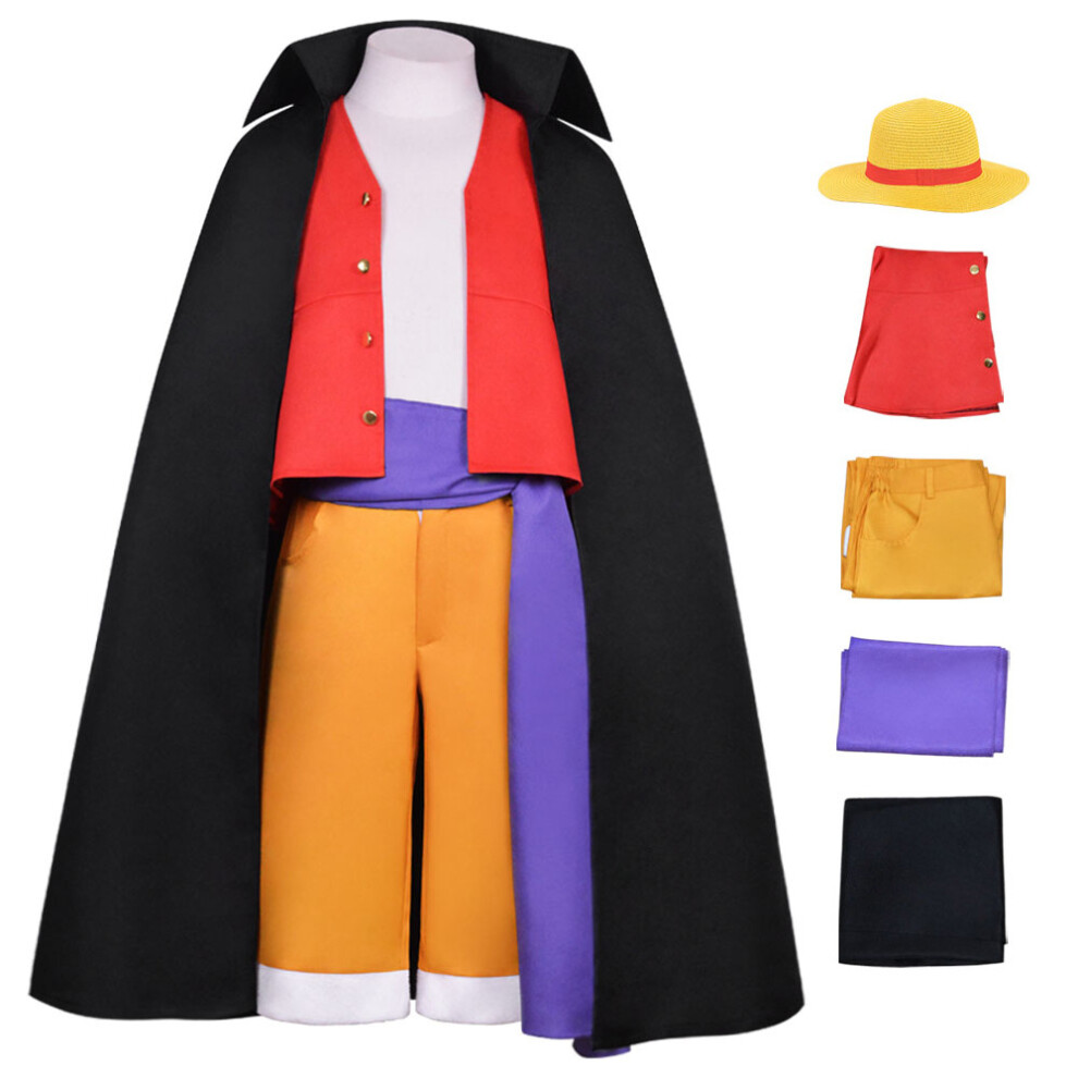 (X-Small) Samurai Warrior Cosplay Set Haori Kimono With Straw Hat, Japanese Anime-Inspi Costume For Men Red