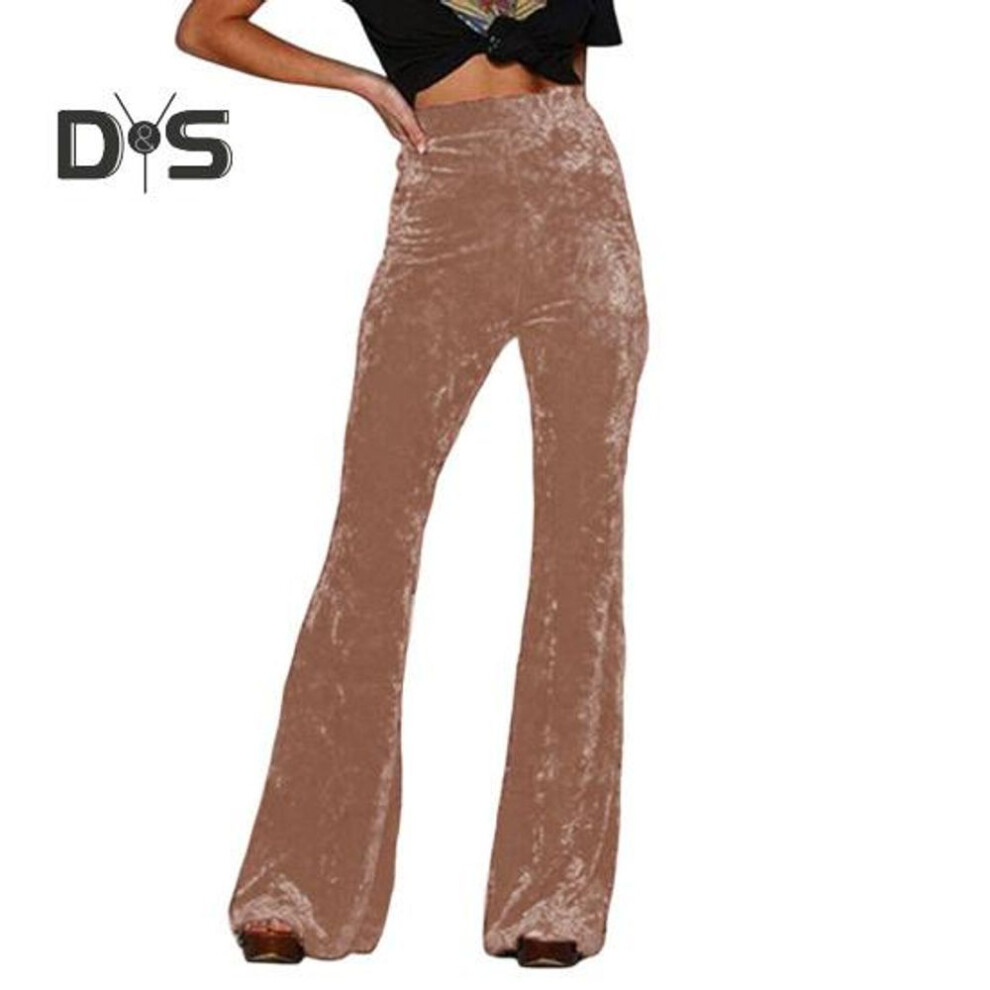 (dark brown, XL) Women Flared Pants Elastic High Waist Solid Color Wide Leg Trousers Hip Lifted Velvet Vacation Work Pants Daily Wear