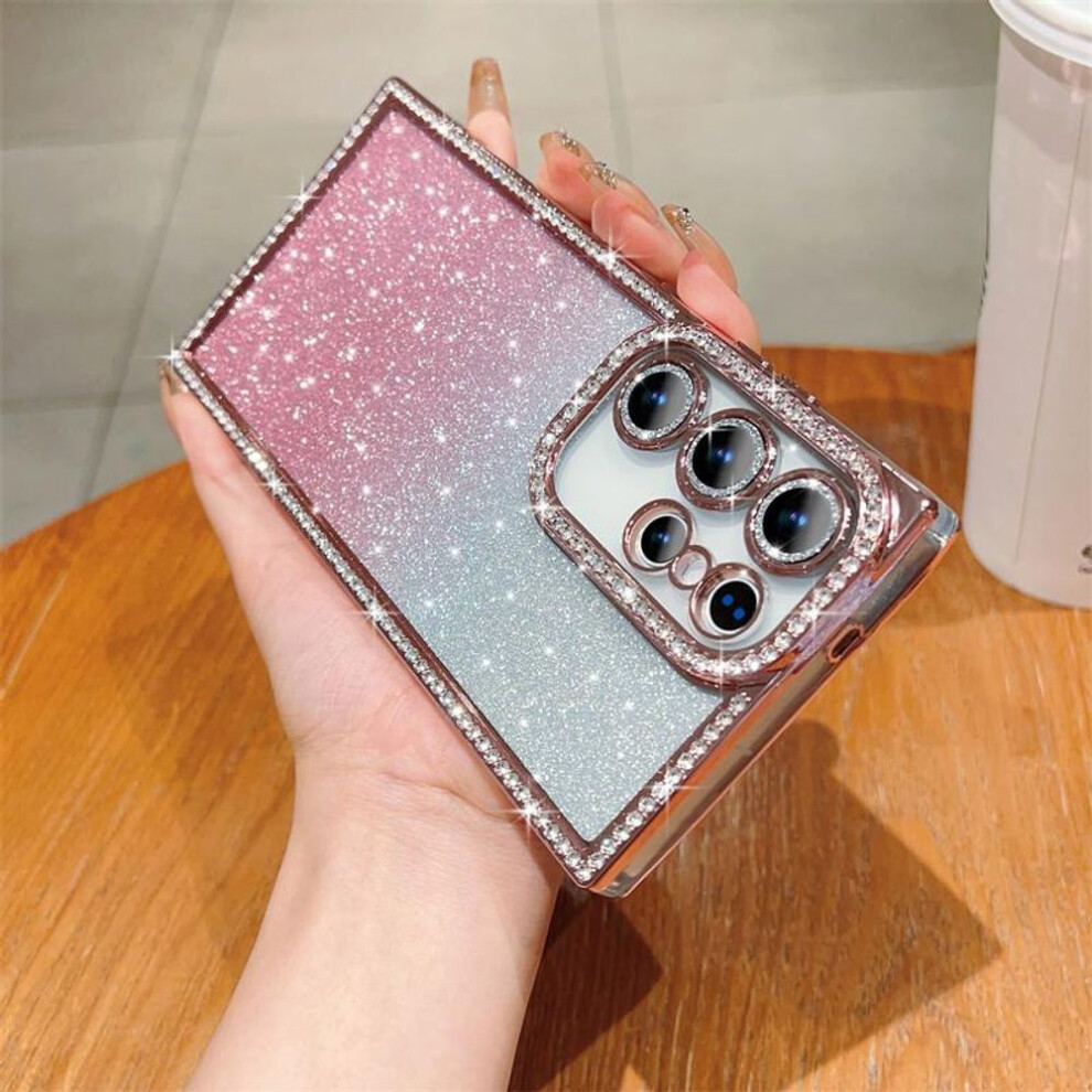 (pink, iPhone 16 ProMax) Fashion Glitter Diamond Gradation Cover Case for Samsung Galaxy S25 Ultra S24 Plus iPhone 16 Pro Max 15 14 13 Pro Case Plating Silicone TPU Cover
