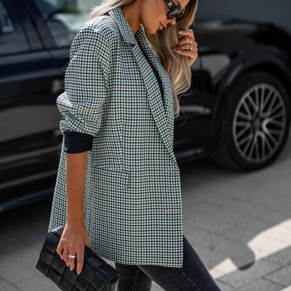 (green, M) YYFS Women's Fashion Casual Plaid Print Autumn Winter Long Sleeve POLO Neck Jackets & Coats