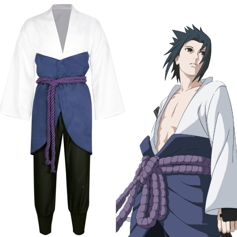 (3X-Large) Lightning Ninja Warrior Costume Uchiha-style Cosplay Set with Sword & Headband, Anime Convention Outfit