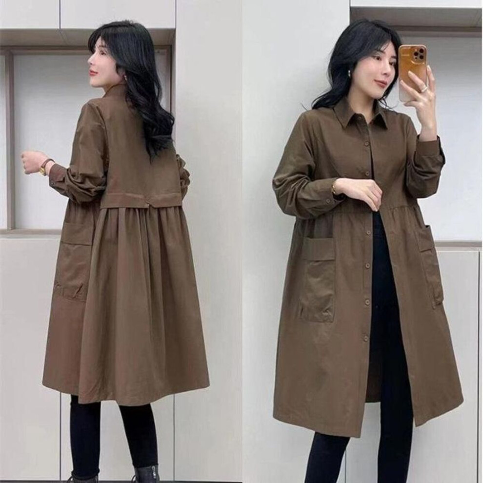 (coffee, XL) Women's Mid-length Trench Coat: 2024 Korean Style, Loose, Fashionable, And Versatile For Spring And Autumn.