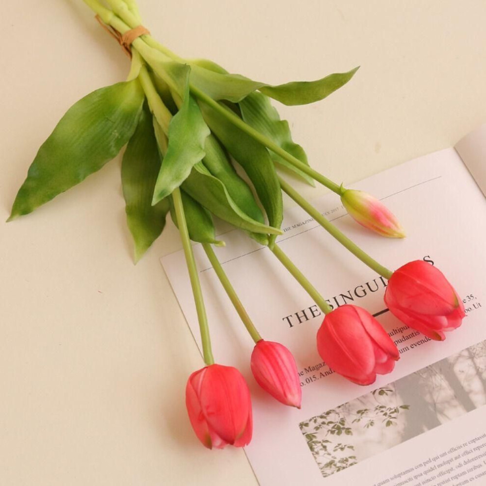 (dark pink) Silicone Fake Flower 5 Heads Home Decor Romantic Artificial Flower