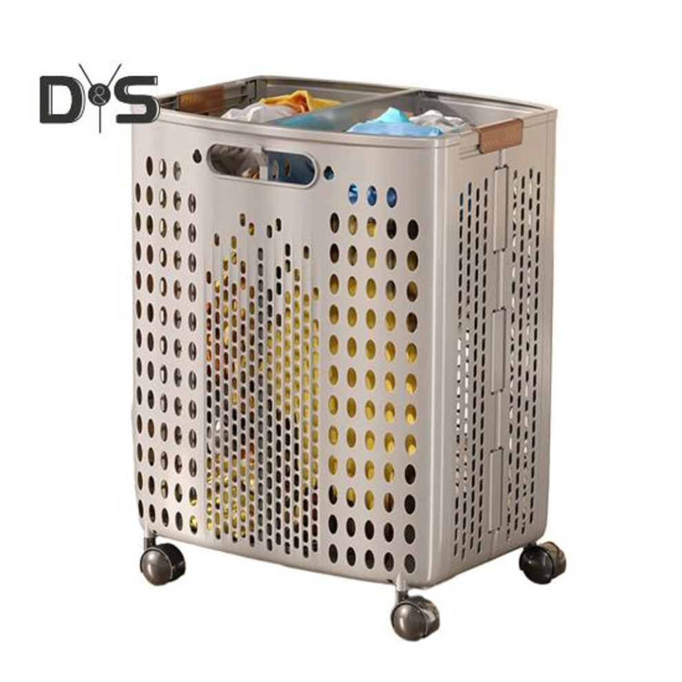 (grey) Clothes Laundry Basket with Wheels Large Capacity Foldable Design Wheeled Hamper Storage Basket with Handle