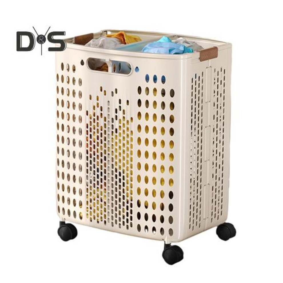(milk white) Clothes Laundry Basket With Wheels Large Capacity Foldable Design Wheeled Hamper Storage Basket With Handle