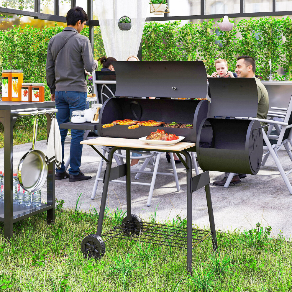 Outsunny Portable Charcoal BBQ Grill Steel Offset Smoker Combo Backyard