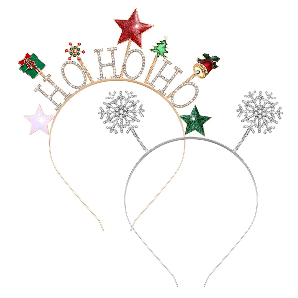 Bandeau de No  l GLBCC pour femme, strass blancs, flocon de neige, bandeau de vacances HO HO HO avec cadeau,   toile, arbre, cloche, breloque