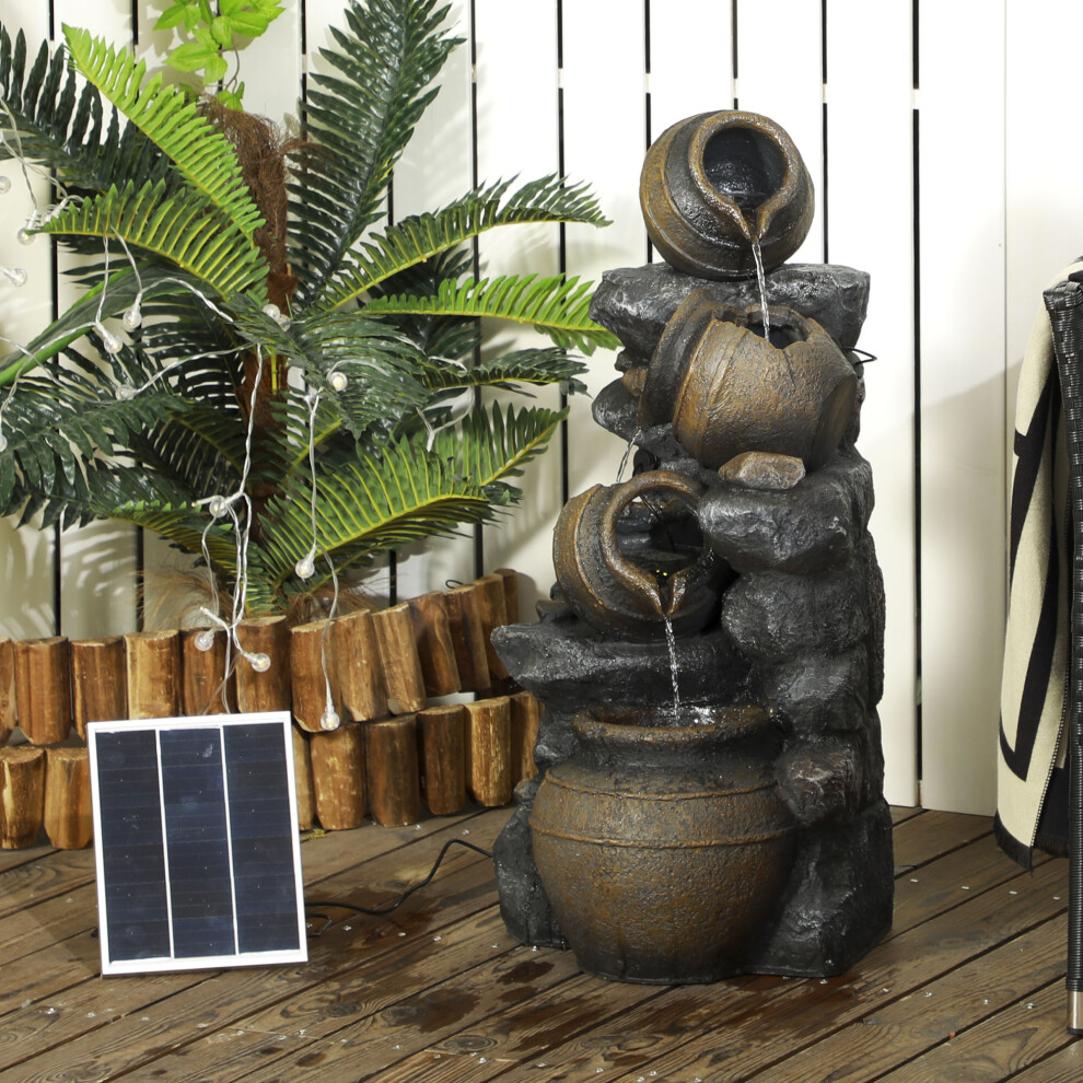 Outsunny Solar Water Feature With Led Lights And Pump 4 Tier Water Fountain