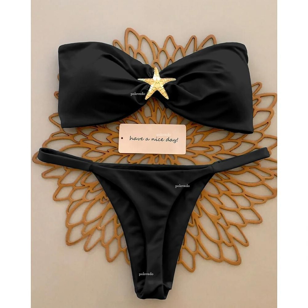 (S, black) Push Up Bikinis Sexy Women Swimsuit Female Swimwear Micro Bikini Set Swimming Suit Beachwear Bandeau Brazilian Biquini