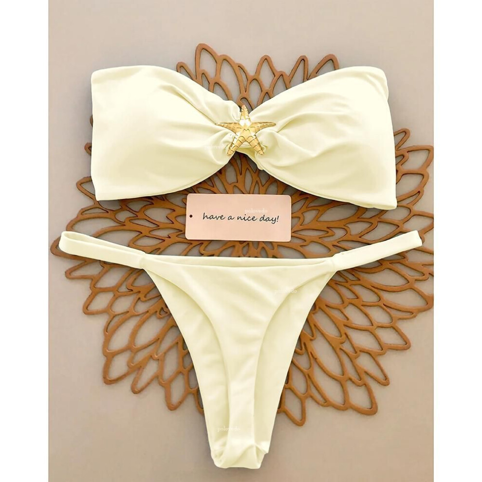 (L, beige) Push Up Bikinis Sexy Women Swimsuit Female Swimwear Micro Bikini Set Swimming Suit Beachwear Bandeau Brazilian Biquini