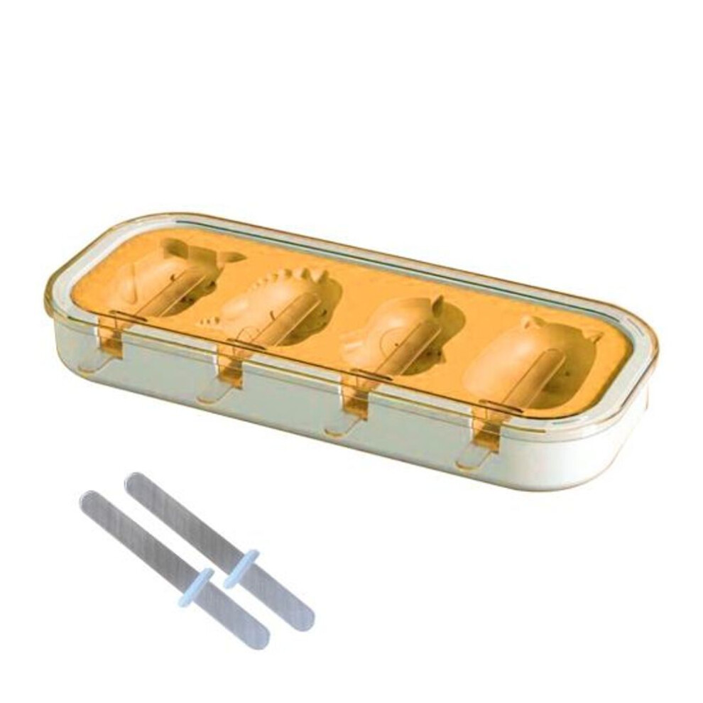 (yellow) Silicone 1 Set Ice Pop Mold Food Grade High Toughness Popsicle Molds With Dustproof Lid Set