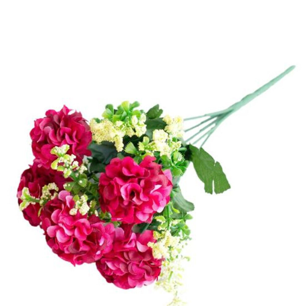 (wine red) Fake Flowers Charming Long-lasting 5 Heads Realistic Artificial Hydrangea Bouquet Garden Supplies