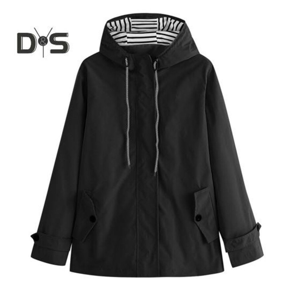 (black, XXXL) Waterproof Unisex Jacket Hooded Long Sleeve Zipper Placket Men Women Windproof Raincoat Hiking Camping Outdoor Coat