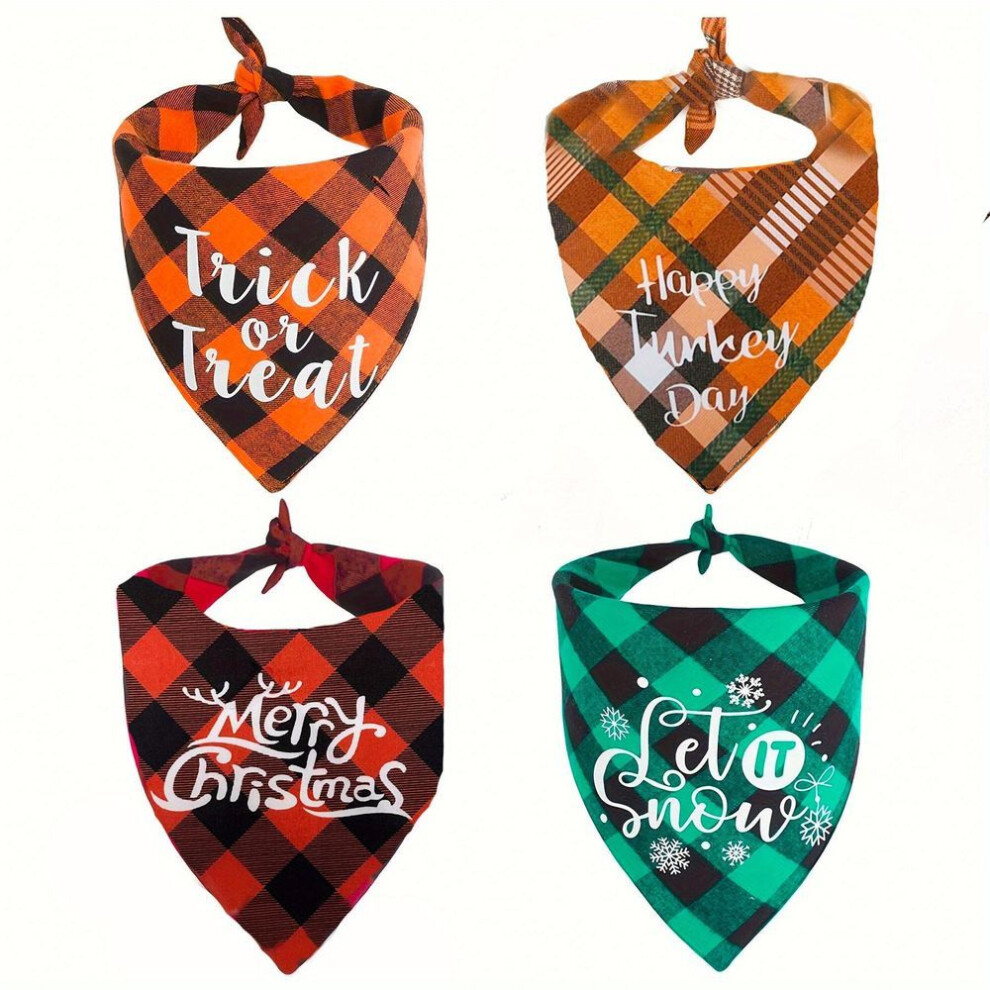 Plaid Holiday Dog Bandana - 4 Packs, Perfect for Halloween, Thanksgiving, Christmas Celebrations