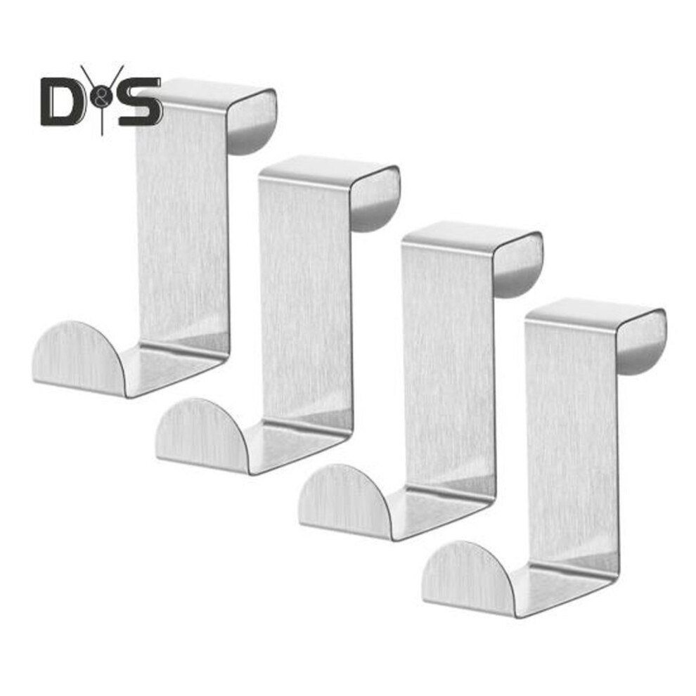 (silver) 4Pcs Door Back Hooks Rustproof Anti-deform Strong Load-Bearing Coat Towel Organizer Cabinet Hanger Hooks