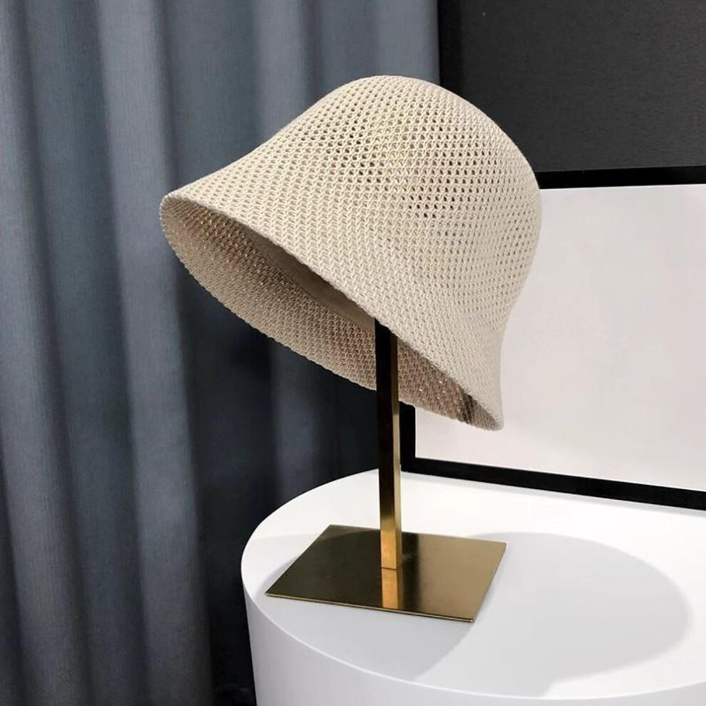 (beige) Women Bucket Hat Summer Hollow Out Thin Breathable Sun Hat Female Beach Panama Cap Fold Outdoor Japanese Lesure Fishierman Cap